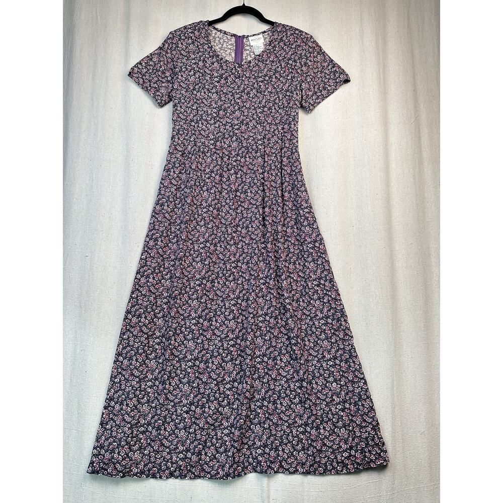 Vintage Floral Prairie Maxi Dress Short Sleeves Ditsy Print Size 6 Medium Zipper